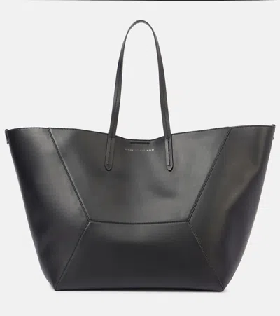 Brunello Cucinelli Geometric Panel Structured Tote Bag With Detachable Pouch In Black