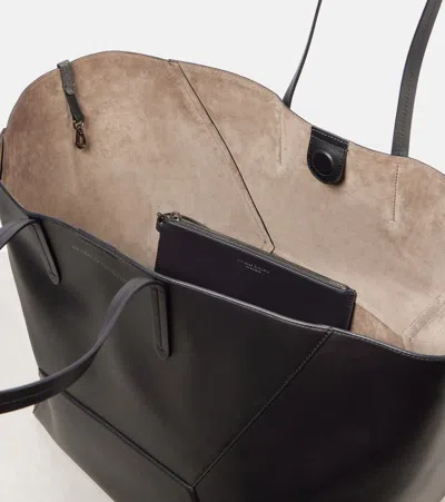 Brunello Cucinelli Geometric Panel Structured Tote Bag With Detachable Pouch In Black