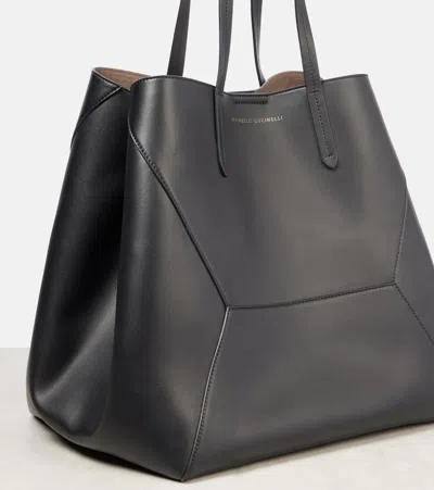 Brunello Cucinelli Geometric Panel Structured Tote Bag With Detachable Pouch In Black