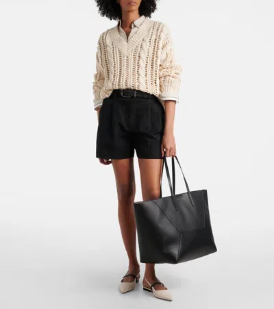 Brunello Cucinelli Geometric Panel Structured Tote Bag With Detachable Pouch In Black