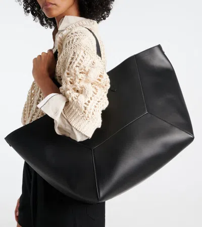 Brunello Cucinelli Geometric Panel Structured Tote Bag With Detachable Pouch In Black