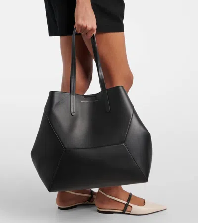 Brunello Cucinelli Geometric Panel Structured Tote Bag With Detachable Pouch In Black