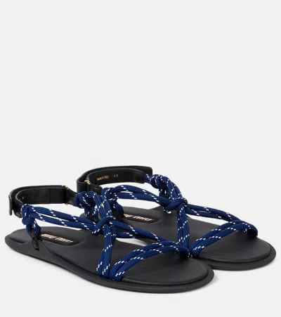 Miu Miu Riviere Cord And Leather Sandals In Blau