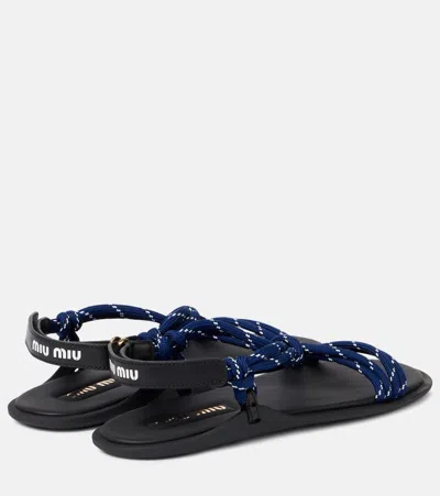 Miu Miu Riviere Cord And Leather Sandals In Blau