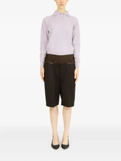 Maison Margiela Tailored Black Shorts With Unique Ruffled Waistband In Multi