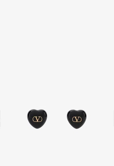 Valentino Black Enamel And Metal Coeur Royal Earrings In Black