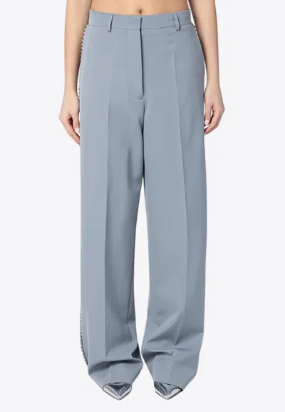 Stella Mccartney Wide-leg Light Grey Falabella Pants With Chain In Gray