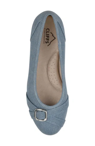 Cliffs By White Mountain Calming Buckle Strap Flat In Denim Blue Fabric