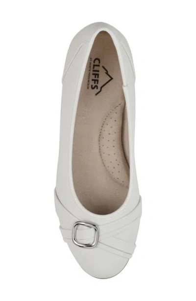 Cliffs By White Mountain Calming Buckle Strap Flat In White Smooth