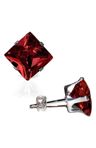 A & M A&m Square Cubic Zirconia Birthstone Stud Earrings In Garnet