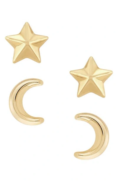 Frankie & Zoe 2-pack Moon & Star Stud Earrings In Yellow Gold
