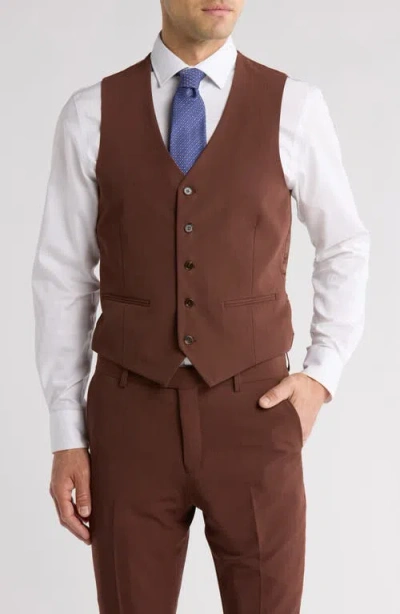 Gino Vitale Skinny Fit Solid Stretch Three Piece Suit In Brown