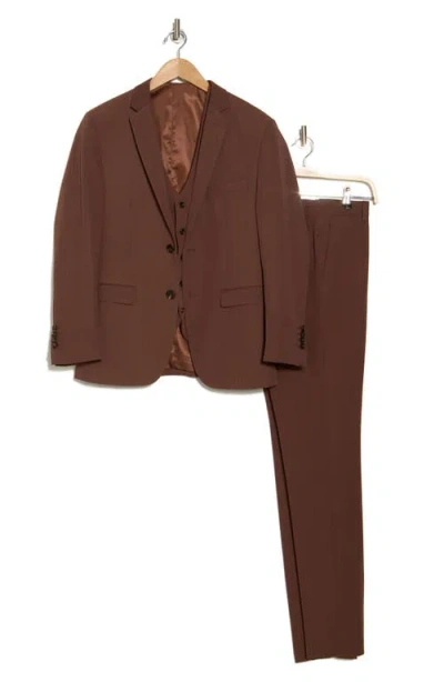 Gino Vitale Skinny Fit Solid Stretch Three Piece Suit In Brown