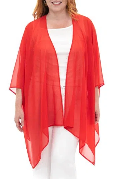 Nina Leonard Semi Sheer Open Front Topper In Cherry