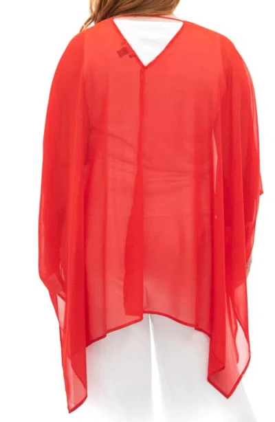 Nina Leonard Semi Sheer Open Front Topper In Cherry