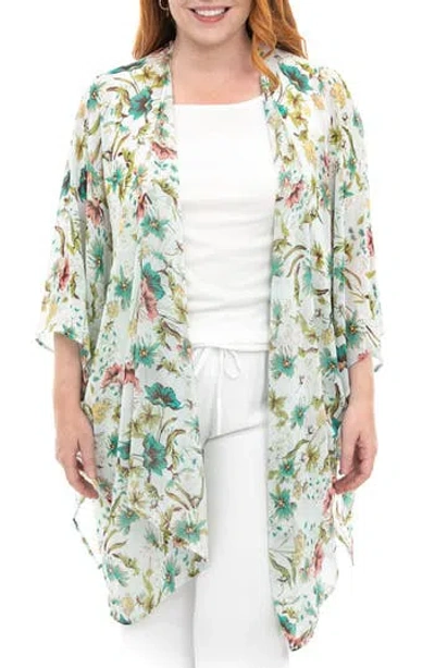 Nina Leonard Semi Sheer Open Front Topper In Blue Multi