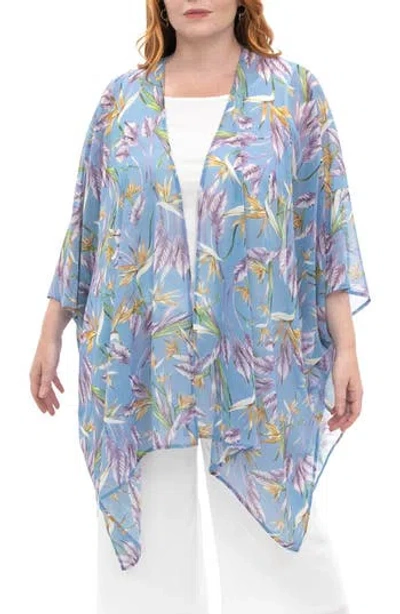 Nina Leonard Semi Sheer Open Front Topper In Soft Blue Multi