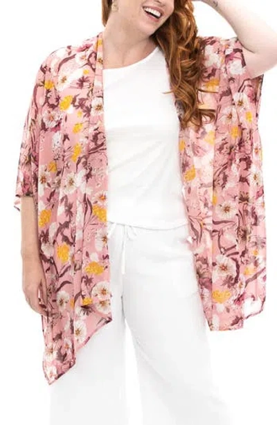 Nina Leonard Semi Sheer Open Front Topper In Pink