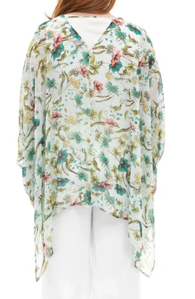 Nina Leonard Semi Sheer Open Front Topper In Blue Multi