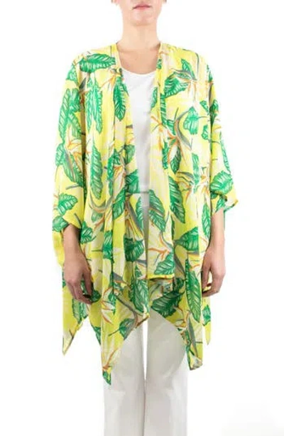 Nina Leonard Semi Sheer Open Front Topper In Botanical Tropical