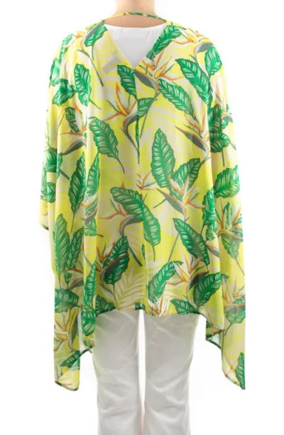 Nina Leonard Semi Sheer Open Front Topper In Botanical Tropical