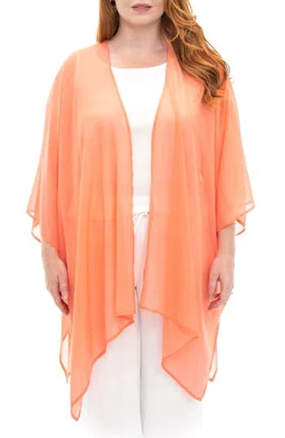 Nina Leonard Semi Sheer Open Front Topper In Dusty Coral