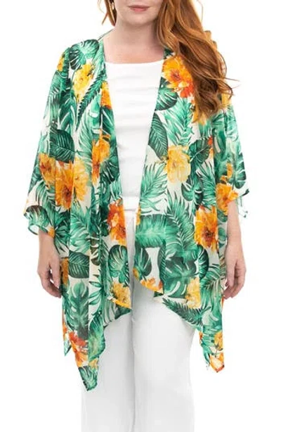 Nina Leonard Semi Sheer Open Front Topper In Ivory Multi