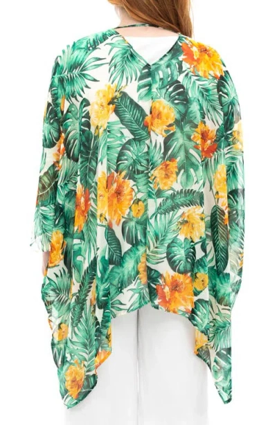 Nina Leonard Semi Sheer Open Front Topper In Ivory Multi