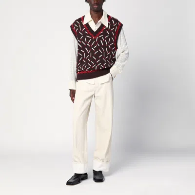 Bottega Veneta Men Brown Jacquard Vest With Matchstick Pattern In Brown