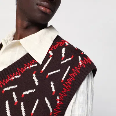 Bottega Veneta Men Brown Jacquard Vest With Matchstick Pattern In Brown
