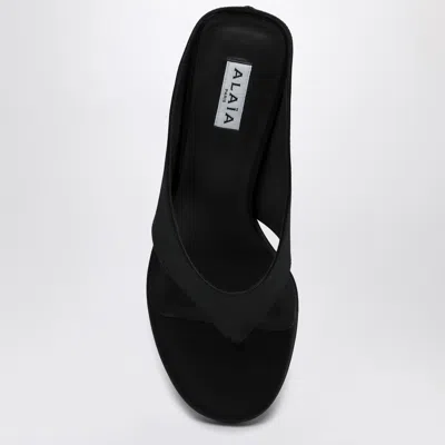 Alaïa Black Satin Tong Wedge Sandals In Black