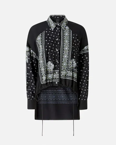 Pinko Twill Paisley Print Shirt Cashmere Design In Black/lime