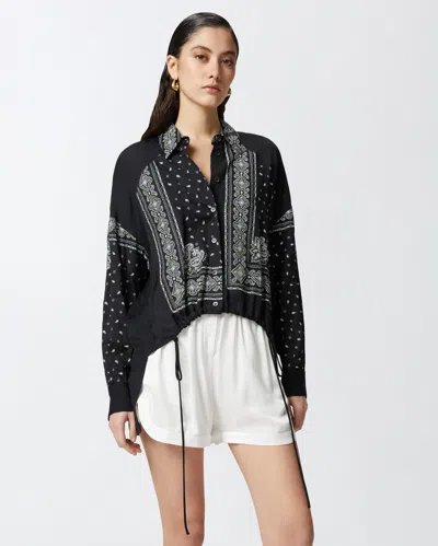 Pinko Twill Paisley Print Shirt Cashmere Design In Black/lime