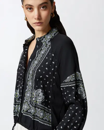 Pinko Twill Paisley Print Shirt Cashmere Design In Black/lime