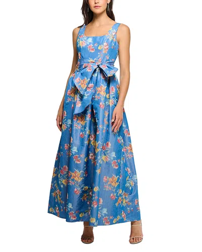 Shoshanna Wren Bow Floral-print Midi Dress In Sky Multi
