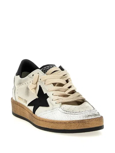 Golden Goose Ballstar Black And White Low Top Sneakers With Star Patch On The Side And Contrasting Heel With Writ In Neutral