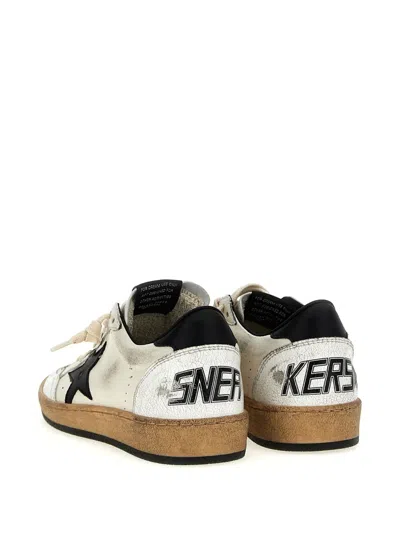 Golden Goose Ballstar Black And White Low Top Sneakers With Star Patch On The Side And Contrasting Heel With Writ In Neutral