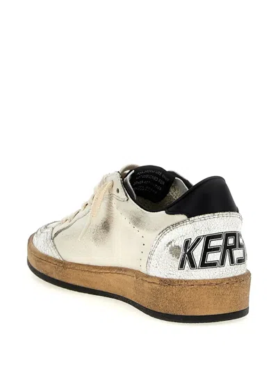 Golden Goose Ballstar Black And White Low Top Sneakers With Star Patch On The Side And Contrasting Heel With Writ In Neutral