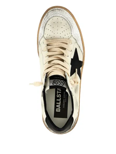 Golden Goose Ballstar Black And White Low Top Sneakers With Star Patch On The Side And Contrasting Heel With Writ In Neutral