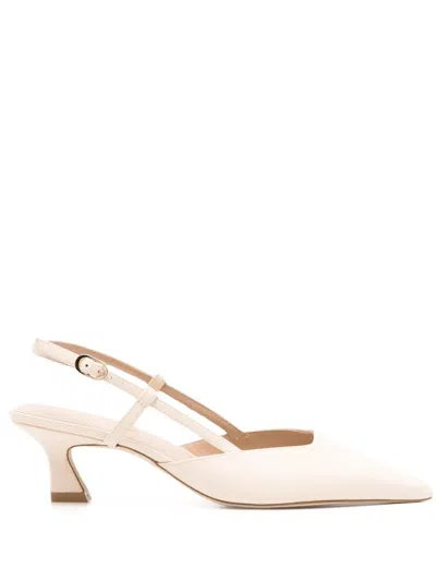 Stuart Weitzman Vinnie Leather Kitten Slingback Pumps In White