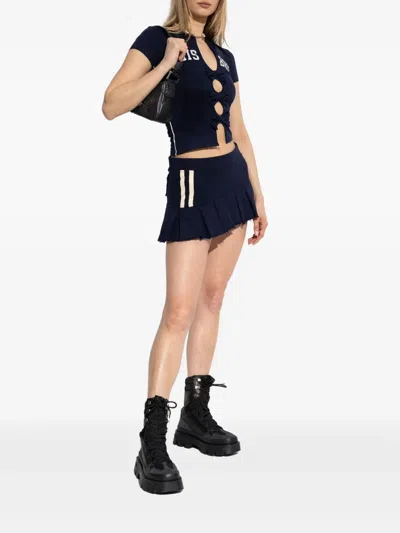 Misbhv Navy Varsity Pleated Miniskirt