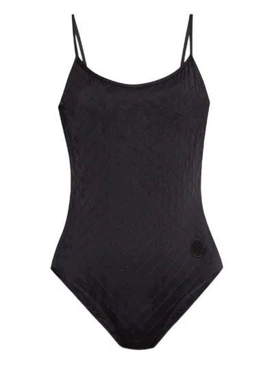 Moncler Diamond Quilted Nylon Swimsuit In Black