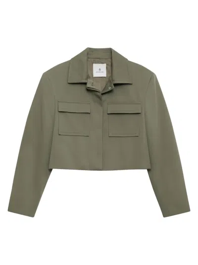 Anine Bing Dayton Cropped Cotton-twill Jacket In Green