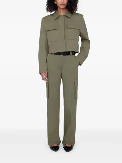 Anine Bing Dayton Cropped Cotton-twill Jacket In Green