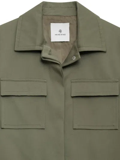 Anine Bing Dayton Cropped Cotton-twill Jacket In Green