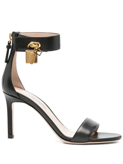 Tom Ford Lock Hardware Leather Open Toe Sandals In Black