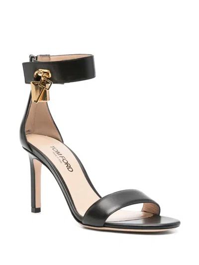 Tom Ford Lock Hardware Leather Open Toe Sandals In Black