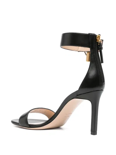 Tom Ford Lock Hardware Leather Open Toe Sandals In Black