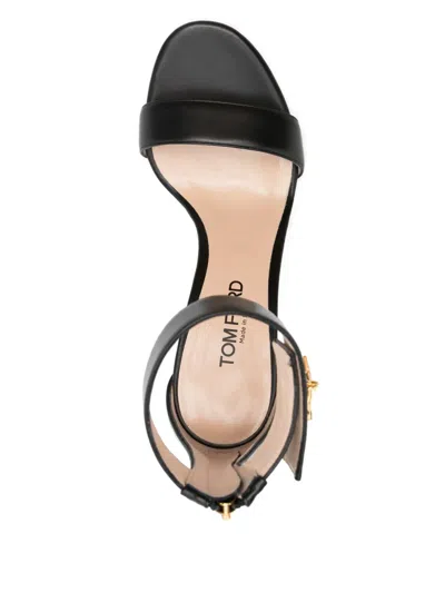 Tom Ford Lock Hardware Leather Open Toe Sandals In Black