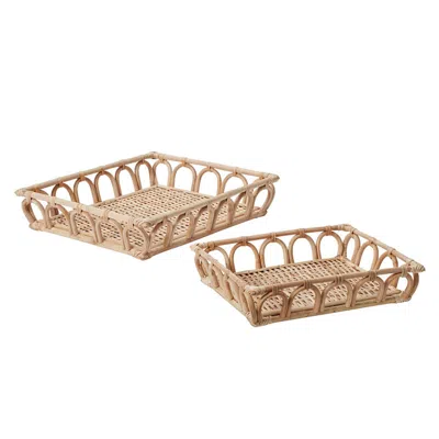 The Company Store Rattan Rectangular Trays, Set Of 2 In Brown